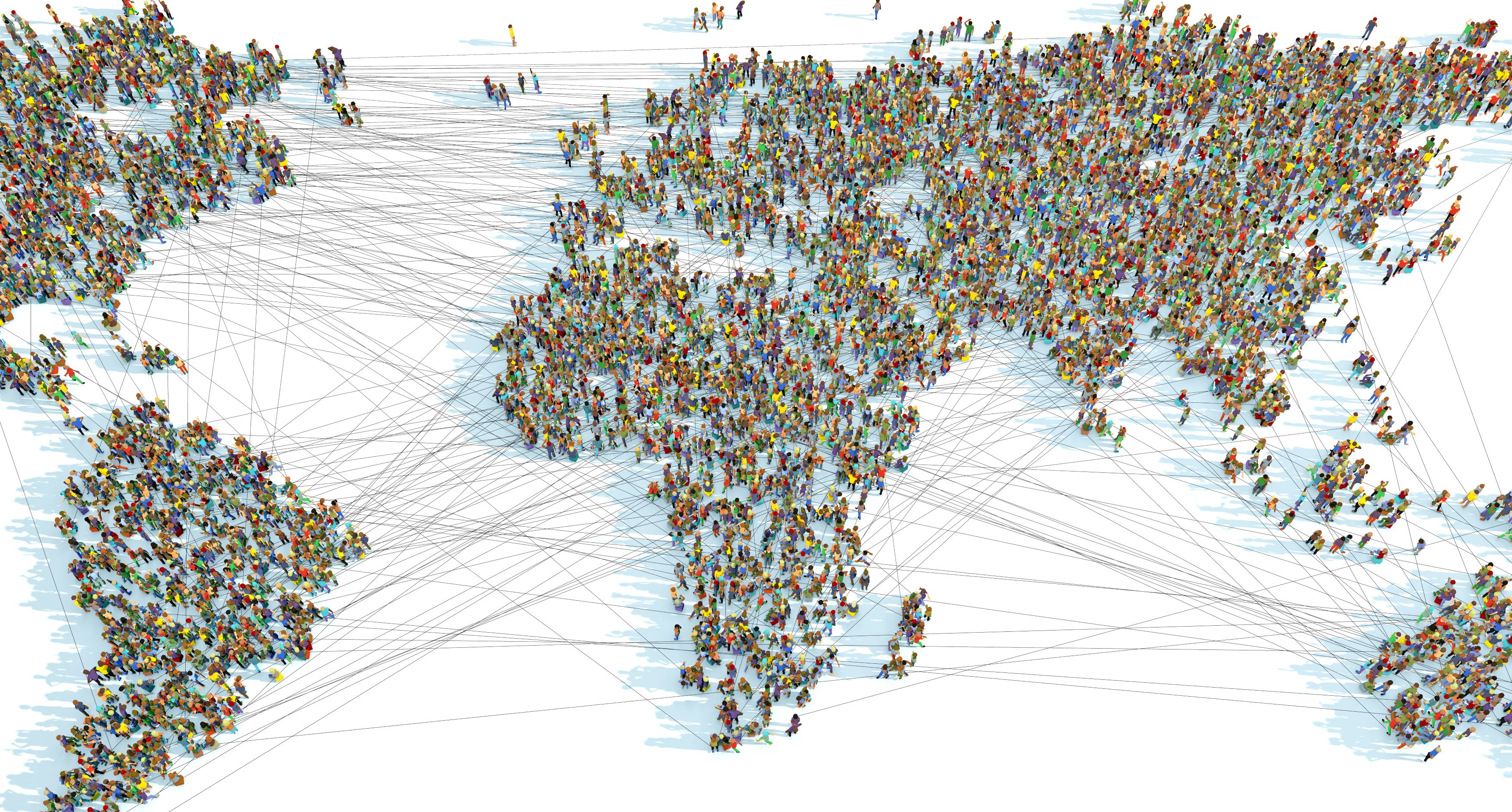 Map of the world with lines connecting people