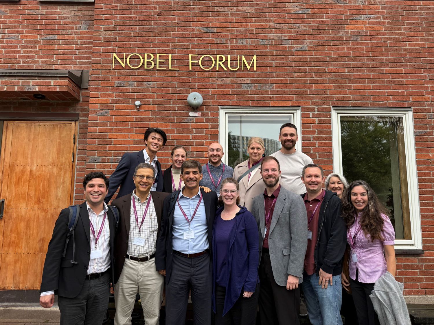 MC3 Institute Team outside the Nobel Forum building at the Karolinska Institute in Stockholm.